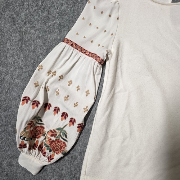 Anthropologie THML Top Blouse Floral Embroidered Puff Sleeves Boho Peasant sz XS - Picture 2 of 6
